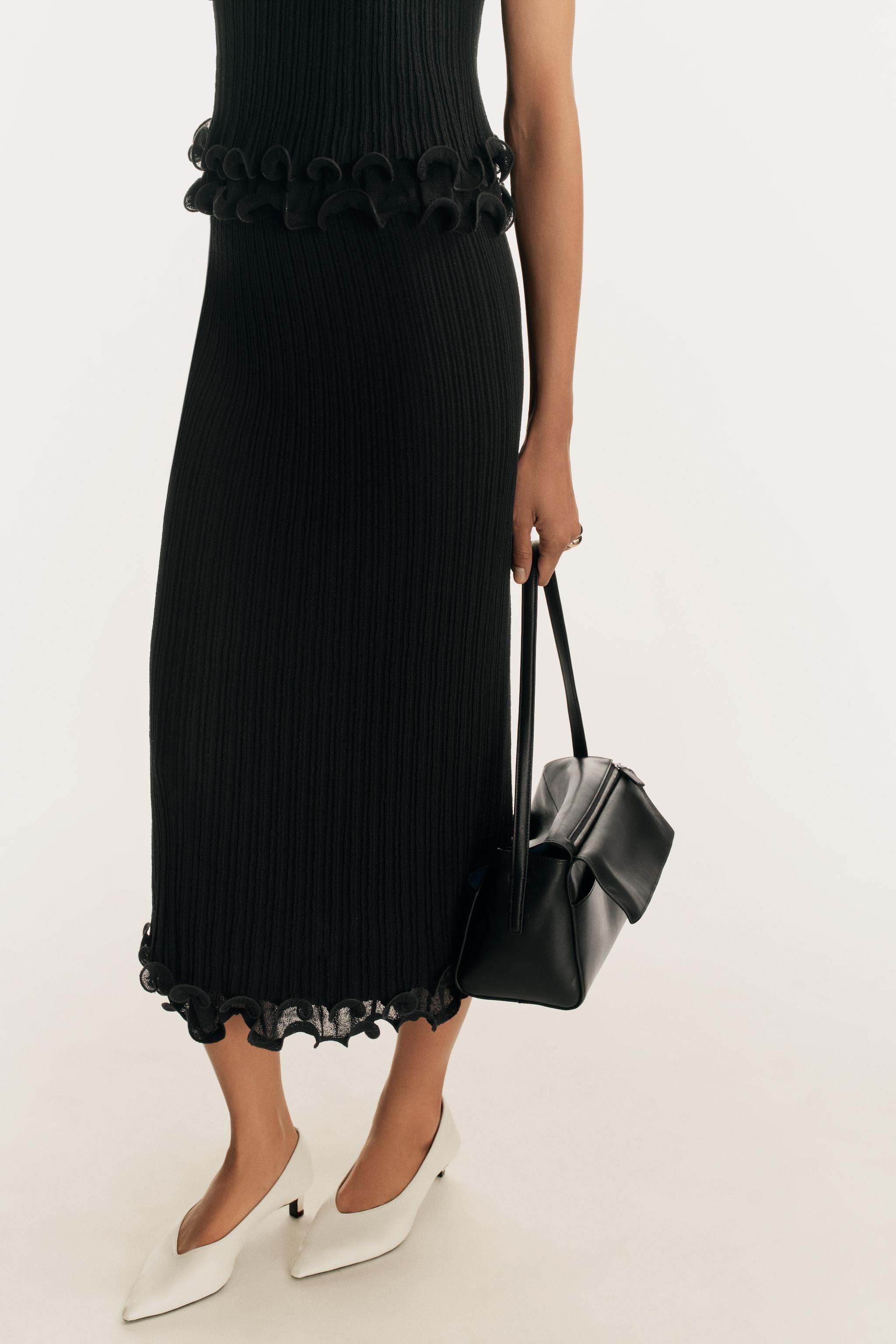 DOUBLE-LAYER KNIT MIDI SKIRT — Black