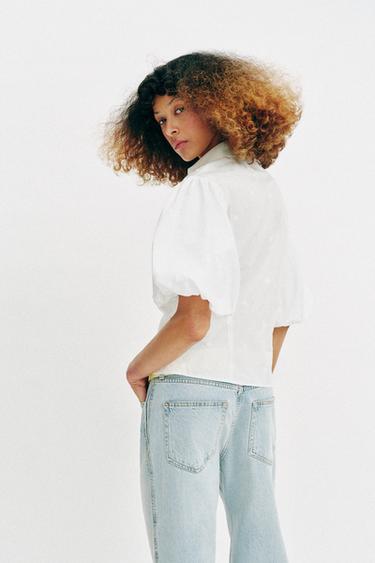 EMBROIDERED PUFF SLEEVE SHIRT - White by Zara - Image 5