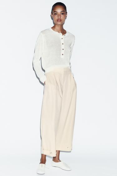 PANTALÓN BARREL BAJO AJUSTABLE - Crudo de Zara