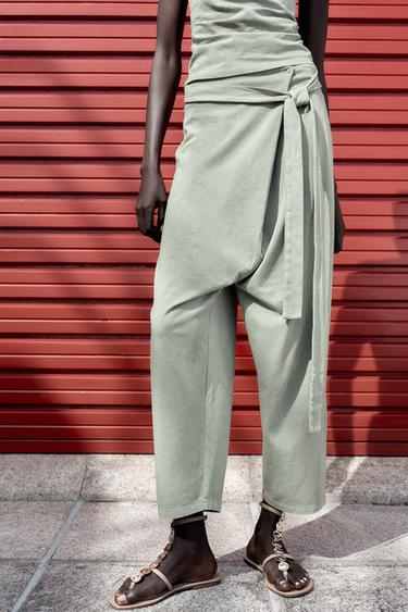 PANTALON PARÉO DÉLAVÉ - Vert gris de Zara - Image 1
