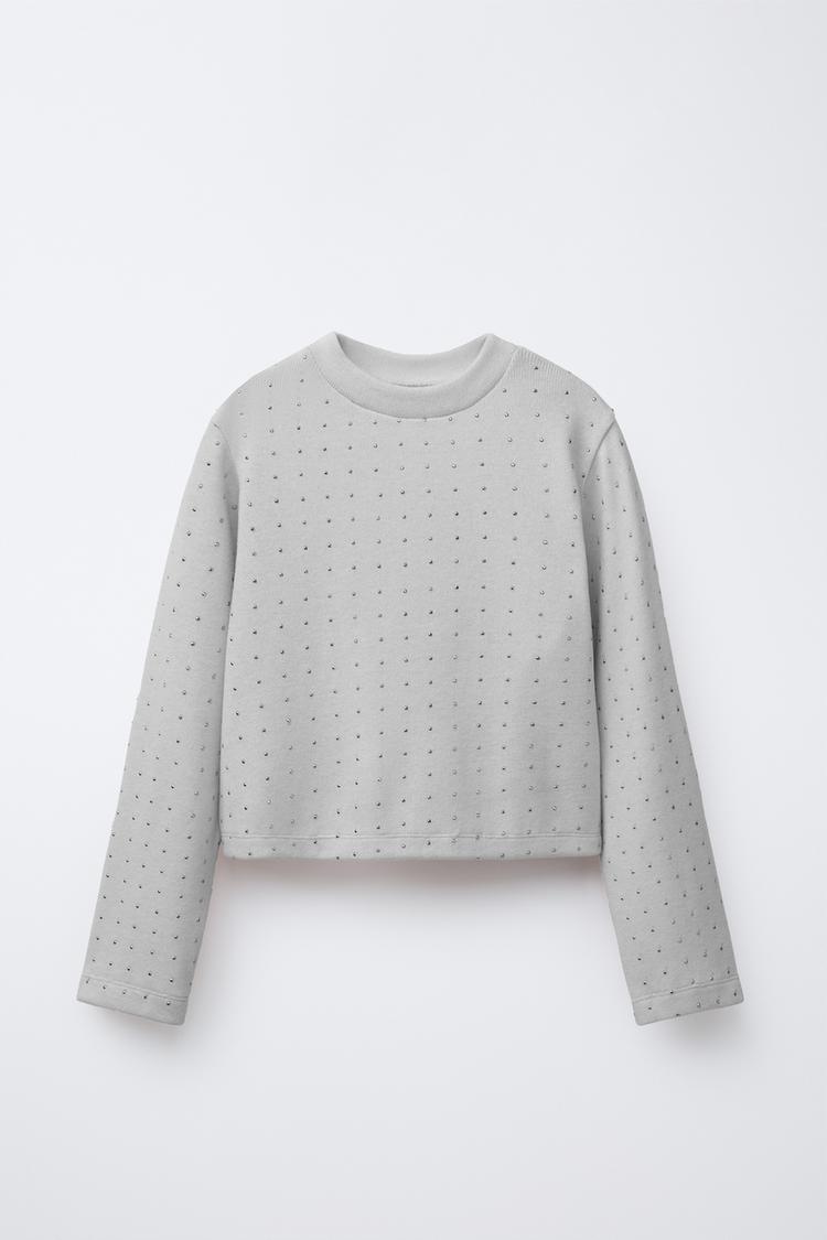 SOFT-TOUCH RHINESTONE T-SHIRT Grey marl ZARA Australia