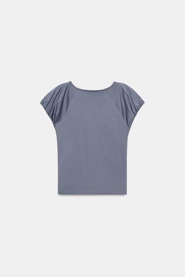 GATHERED TOP WITH TIES - Blue / Grey by Zara - Image 4