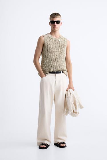 DÉBARDEUR EN MAILLE STRUCTURÉE CONTRASTÉE - Vert huile de Zara
