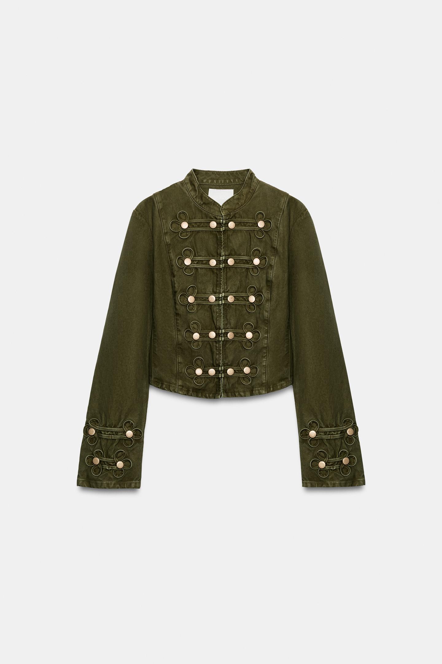 Женская куртка Zara Trf Denim Button, цвет: Тёмный хаки — фото 6