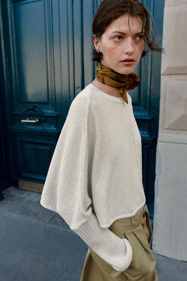 SHORT KNIT BATWING JUMPER - Ecru by Zara - Image 4