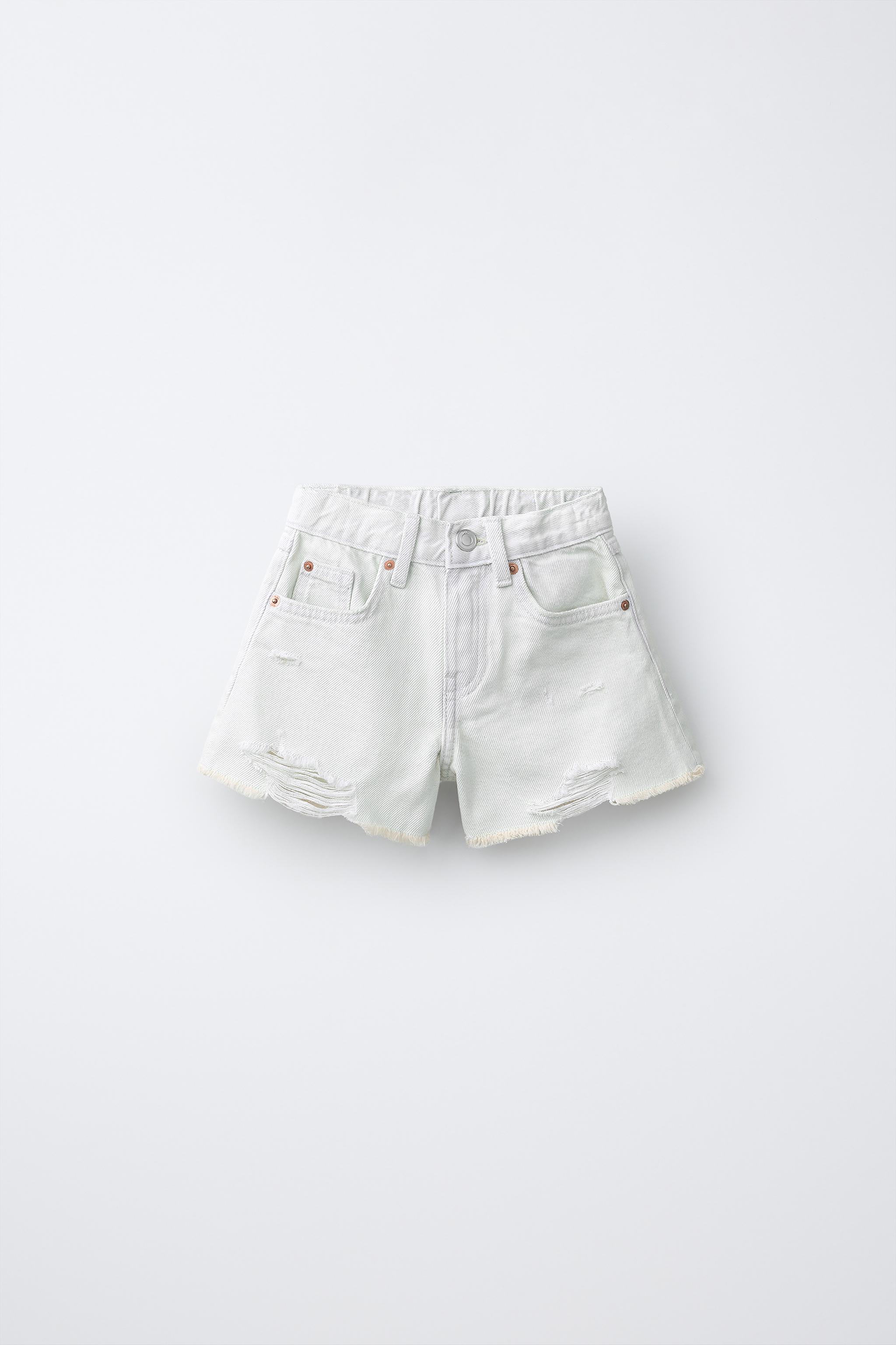 RIPPED DENIM SHORTS — Sky blue