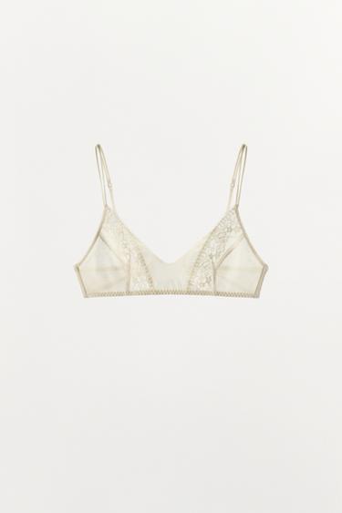 სამკუთხედი ფორმის ბიუსტჰალტერი მაქმანი - Zara-ს Ecru / Beige