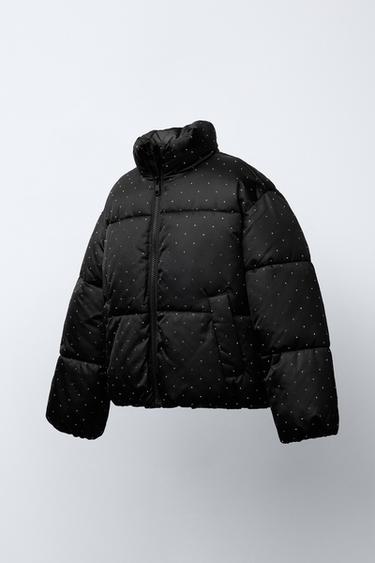 RHINESTONE-DETAIL PUFFER JACKET - Black by Zara