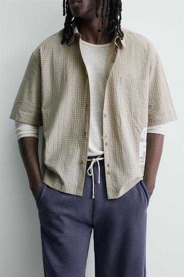 CHECK SHIRT WITH SLOGAN PRINTS - camel by Zara - Image 4