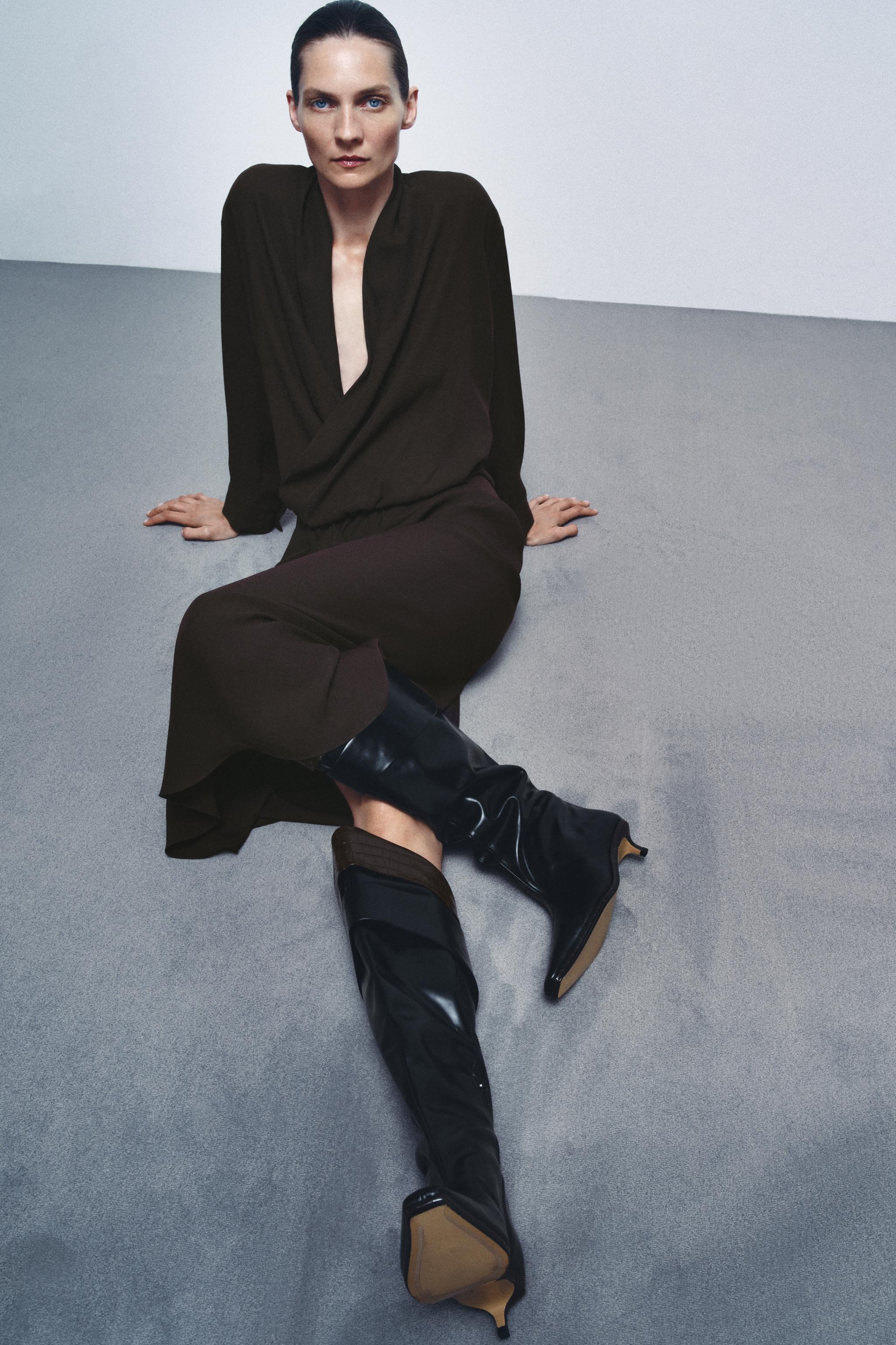 リミテッドエディションレザーニーハイブーツ - ブラック | ZARA