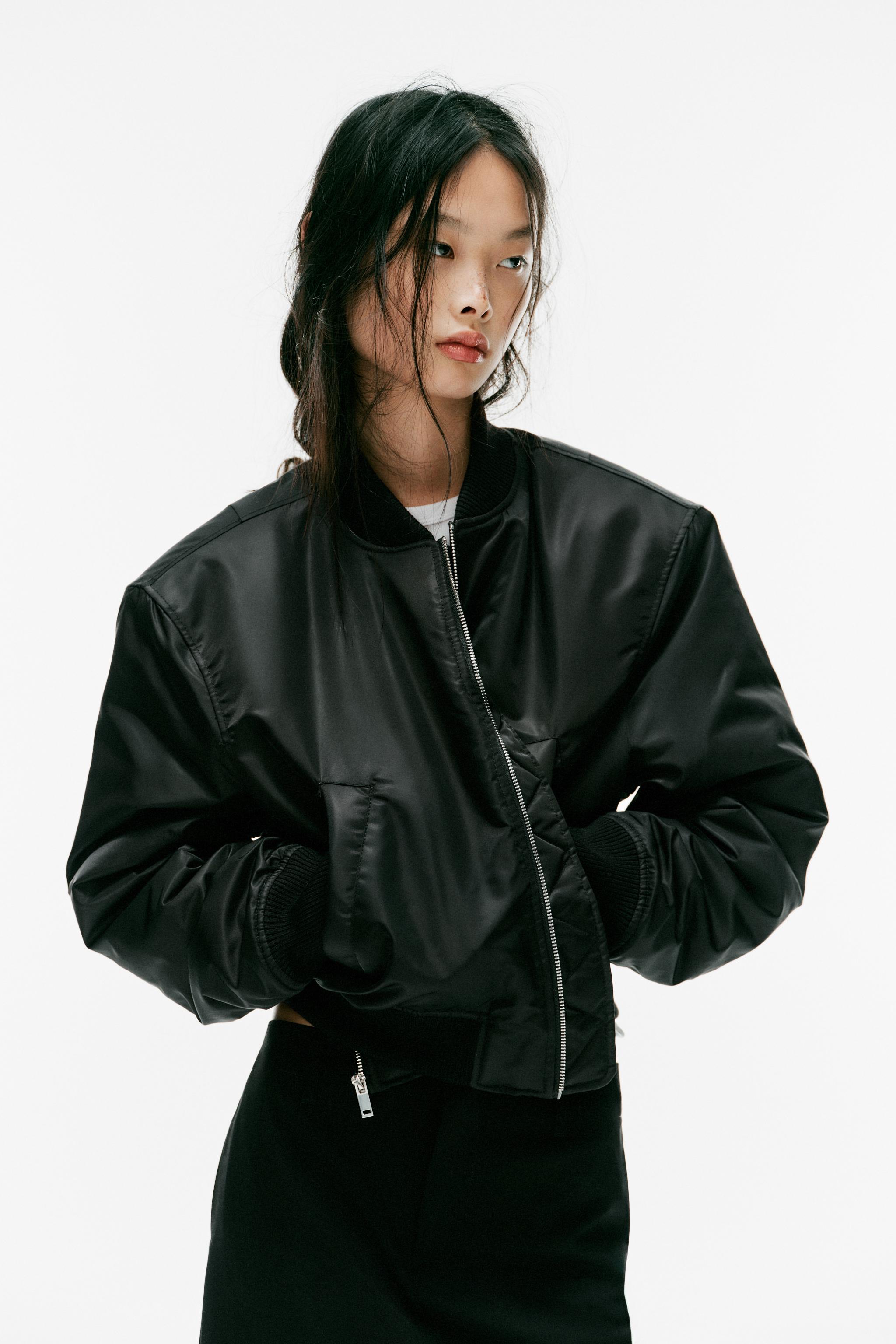 CROPPED BOMBER JACKET WITH SHOULDER PADS