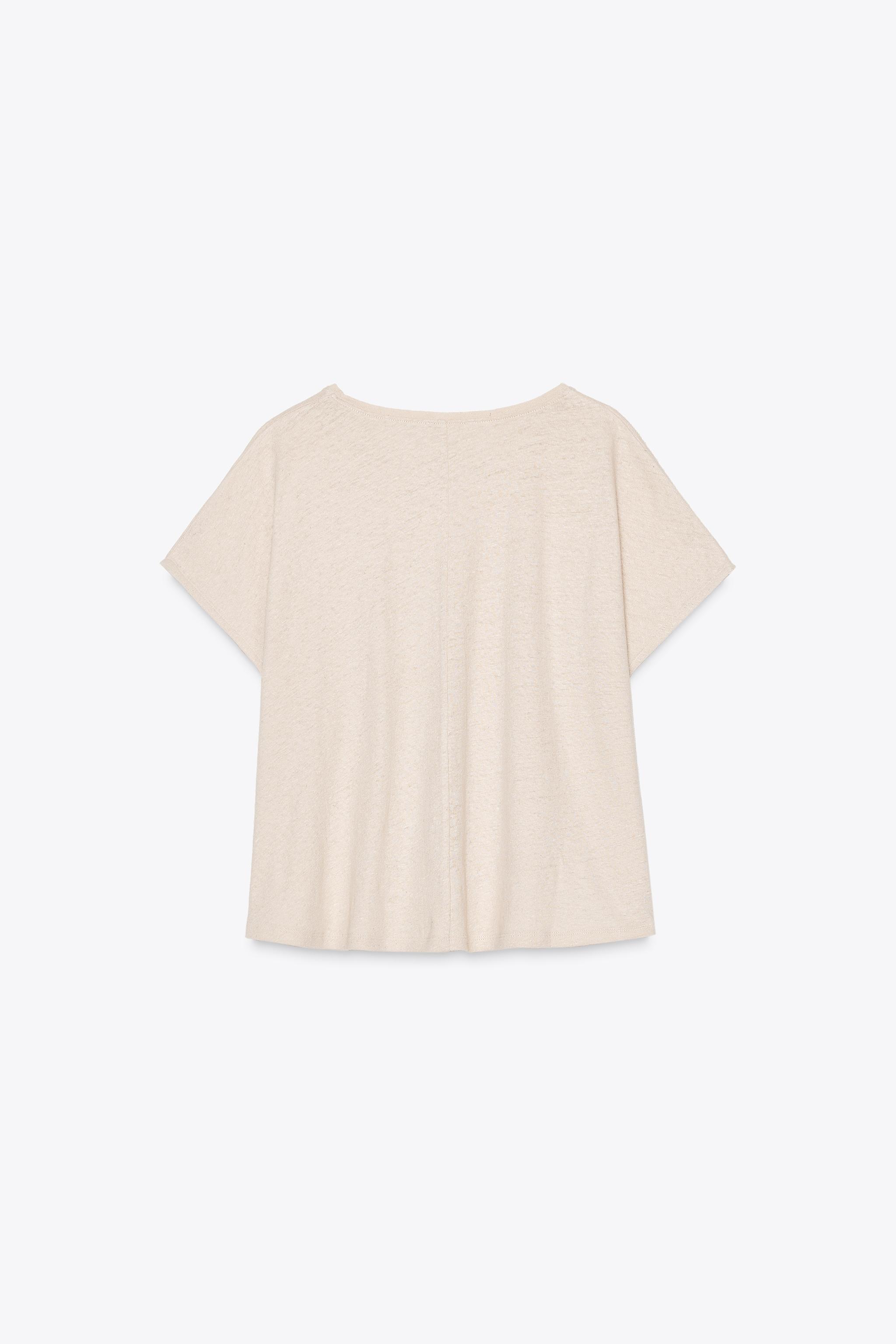 LINEN T-SHIRT WITH POCKET - Brick | ZARA United States