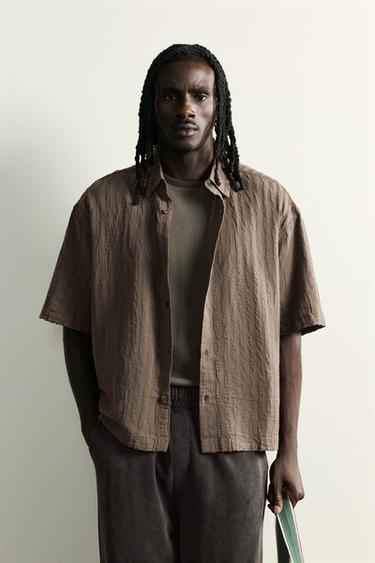 CAMICIA BOXY FIT JACQUARD A RIGHE - Marrone di Zara