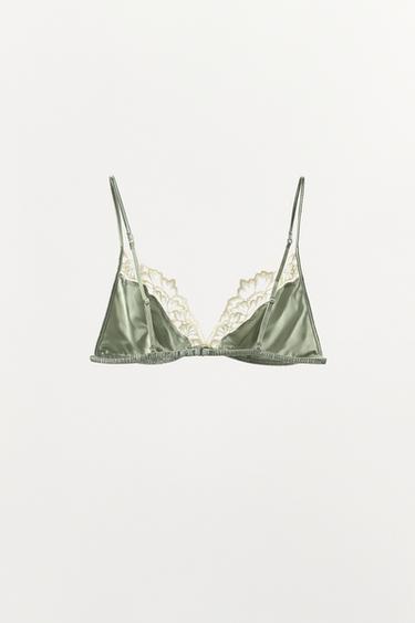 SOUTIEN-GORGE TRIANGLE EN SOIE ET DENTELLE - Vert clair de Zara - Image 8