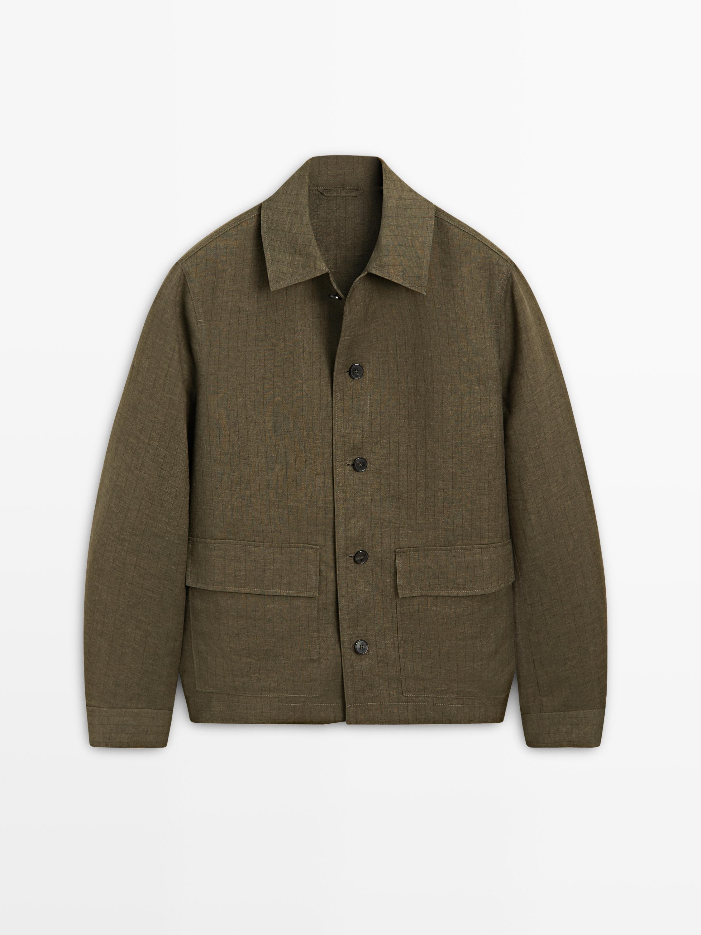 100% linen overshirt with striped pocket details