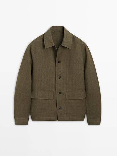 Sobrecamisa bolsillos detalle rayas 100% lino - Verde de Zara - Imagen 0