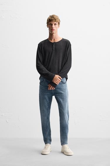 Zara SKINNY FIT CROPPED JEANS - Mid-blue