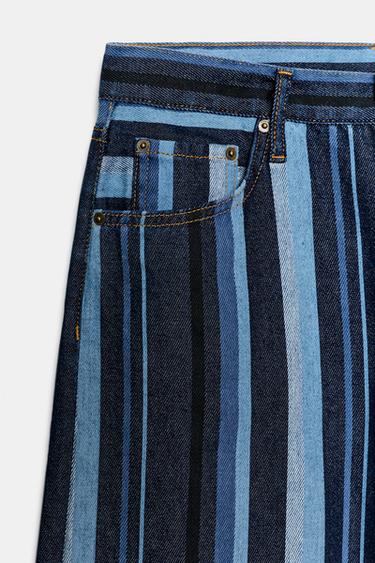 JEAN ZW COLLECTION JUPE-CULOTTE À RAYURES TAILLE NORMALE - Bleu de Zara - Image 7