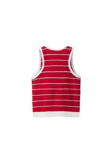 Zara STRIPED TERRY TOWELLING TOP - Red Stripe