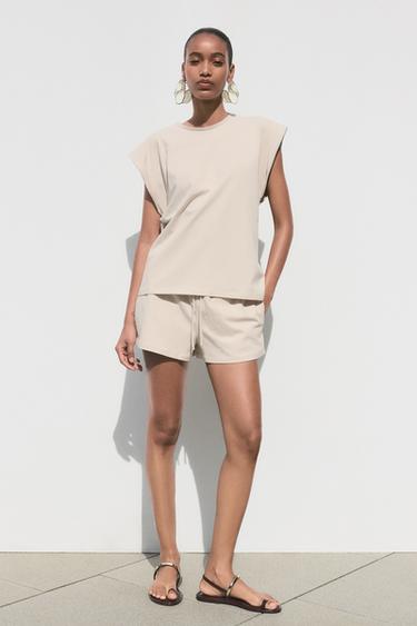 Zara RUSTIC DROP SHOULDER T-SHIRT - Sand - Image 0