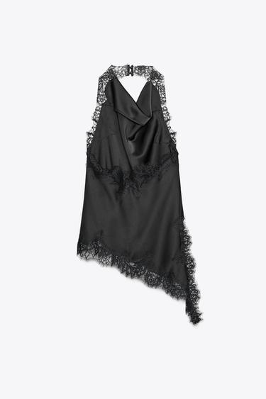 ZW COLLECTION LACE HALTER TOP - Black by Zara - Image 5