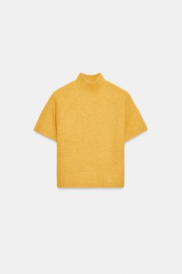 Zara SHORT SLEEVE SOFT KNIT JUMPER - Mustard