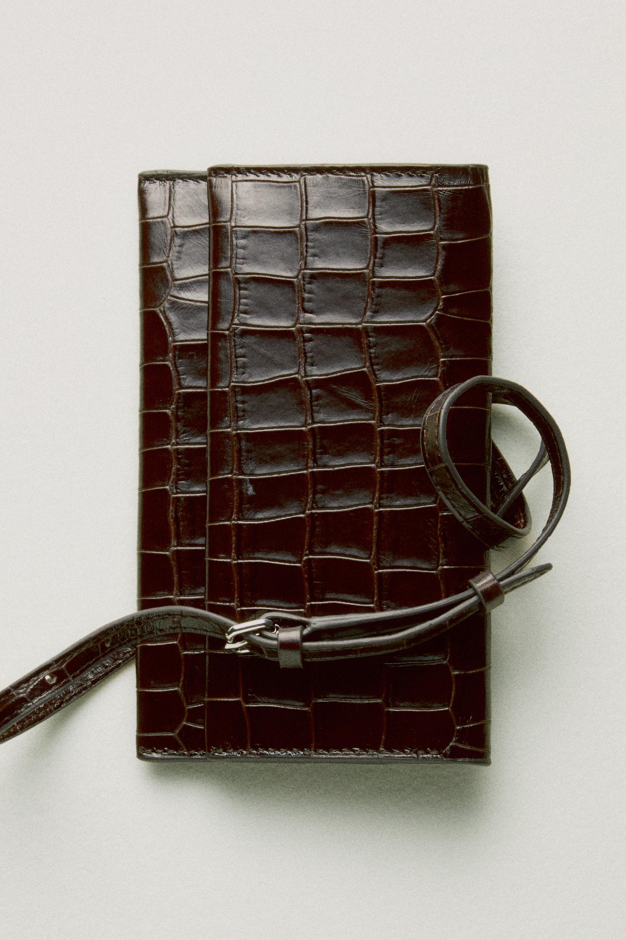 Crocodile-embossed leather belt bag — Brown