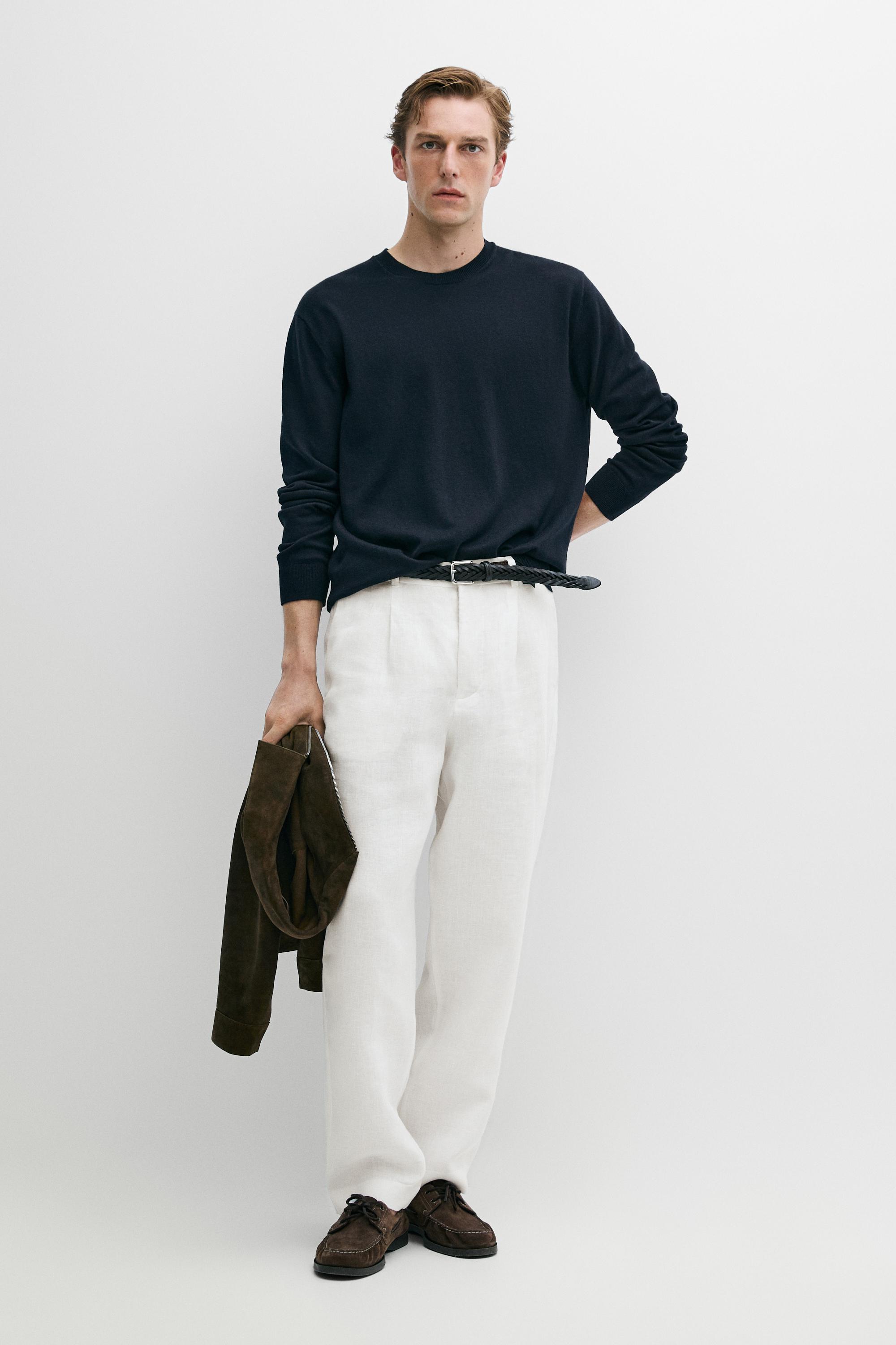 Cotton blend knit sweater — Navy blue