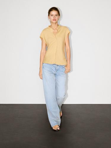 Blouse fluide col ouvert 100 % lin - Pierre de Zara