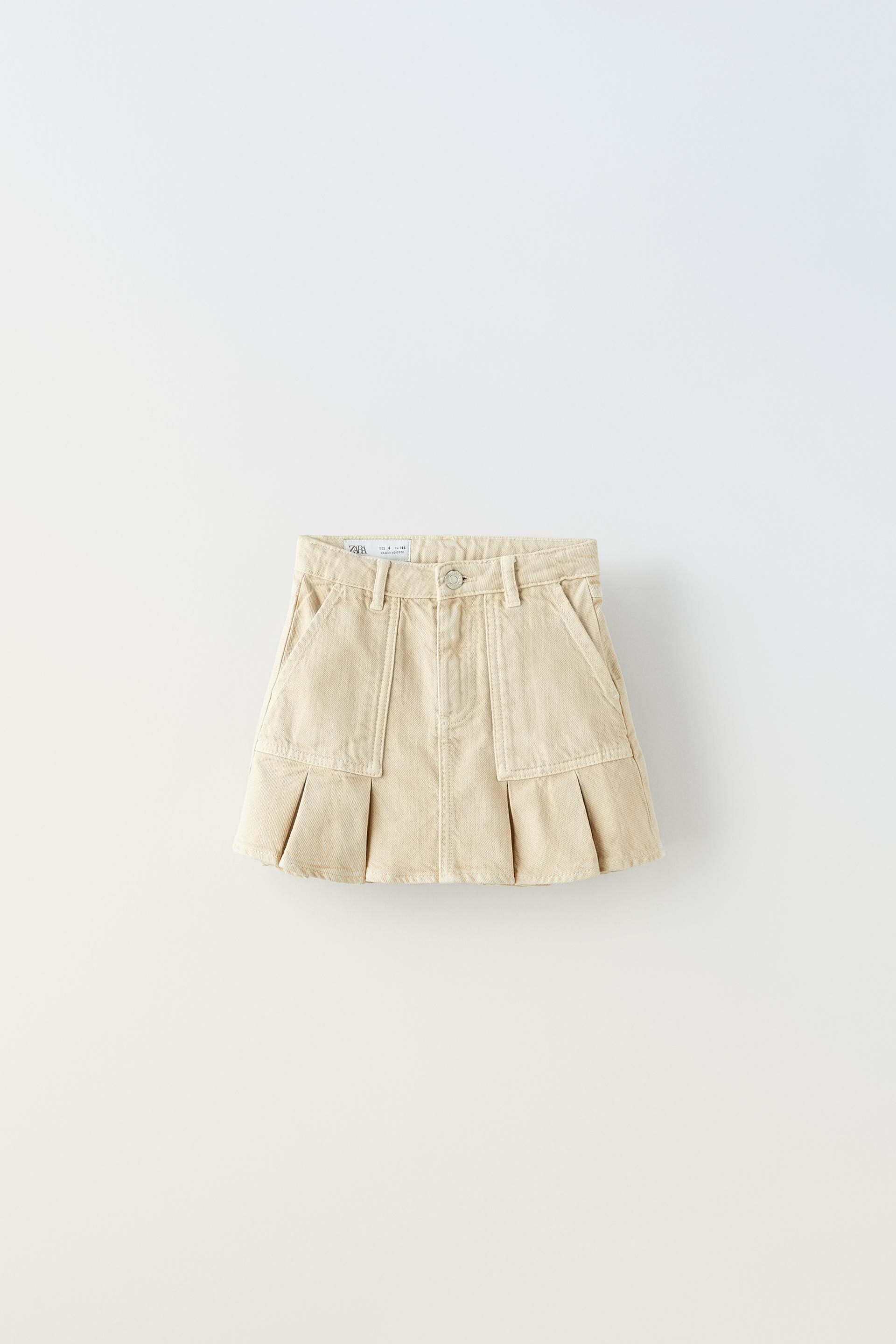 Box Pleat Denim Skirt Mid Ecru Zara United States 