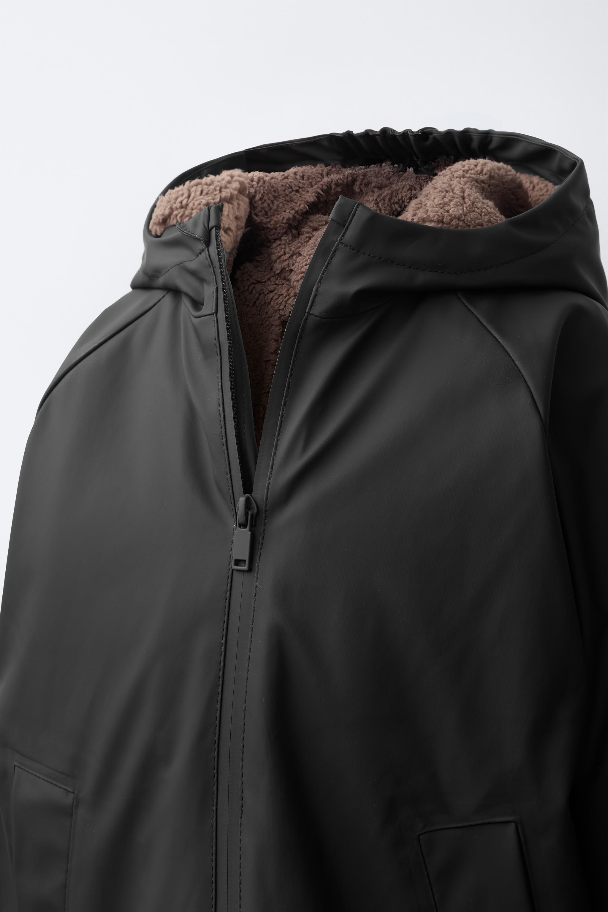 WATER-RESISTANT FAUX SHEARLING LINED RAINCOAT