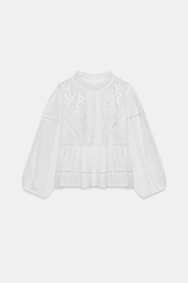 EMBROIDERED BLOUSE ZW COLLECTION - Ecru by Zara - Image 0
