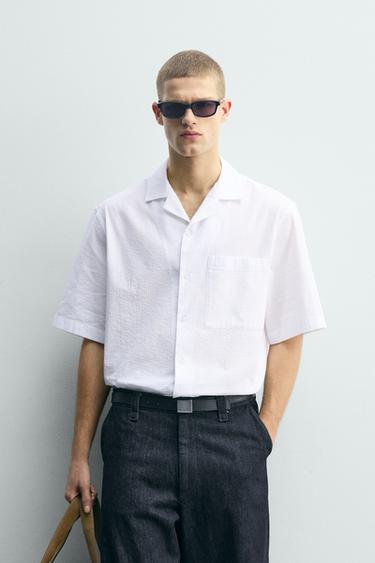 Zara TEXTURED POCKET SHIRT - White