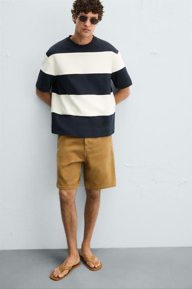 SWEATSHIRT MET STREPEN EN CONTRAST - Ecru / Marineblauw van Zara
