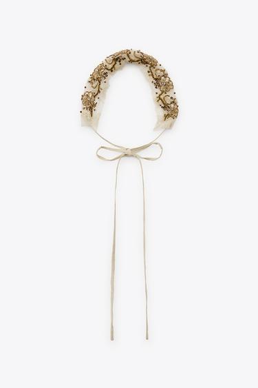 LIMITED EDITION BEADED EMBROIDERY CHOKER NECKLACE - Golden by Zara