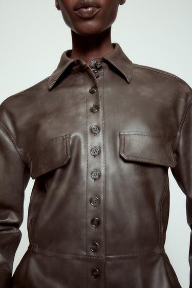 ZW COLLECTION LEATHER EFFECT JACKET - Brown by Zara