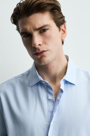 CHEMISE STRUCTURÉE EN TWILL - Bleu ciel de Zara - Image 4