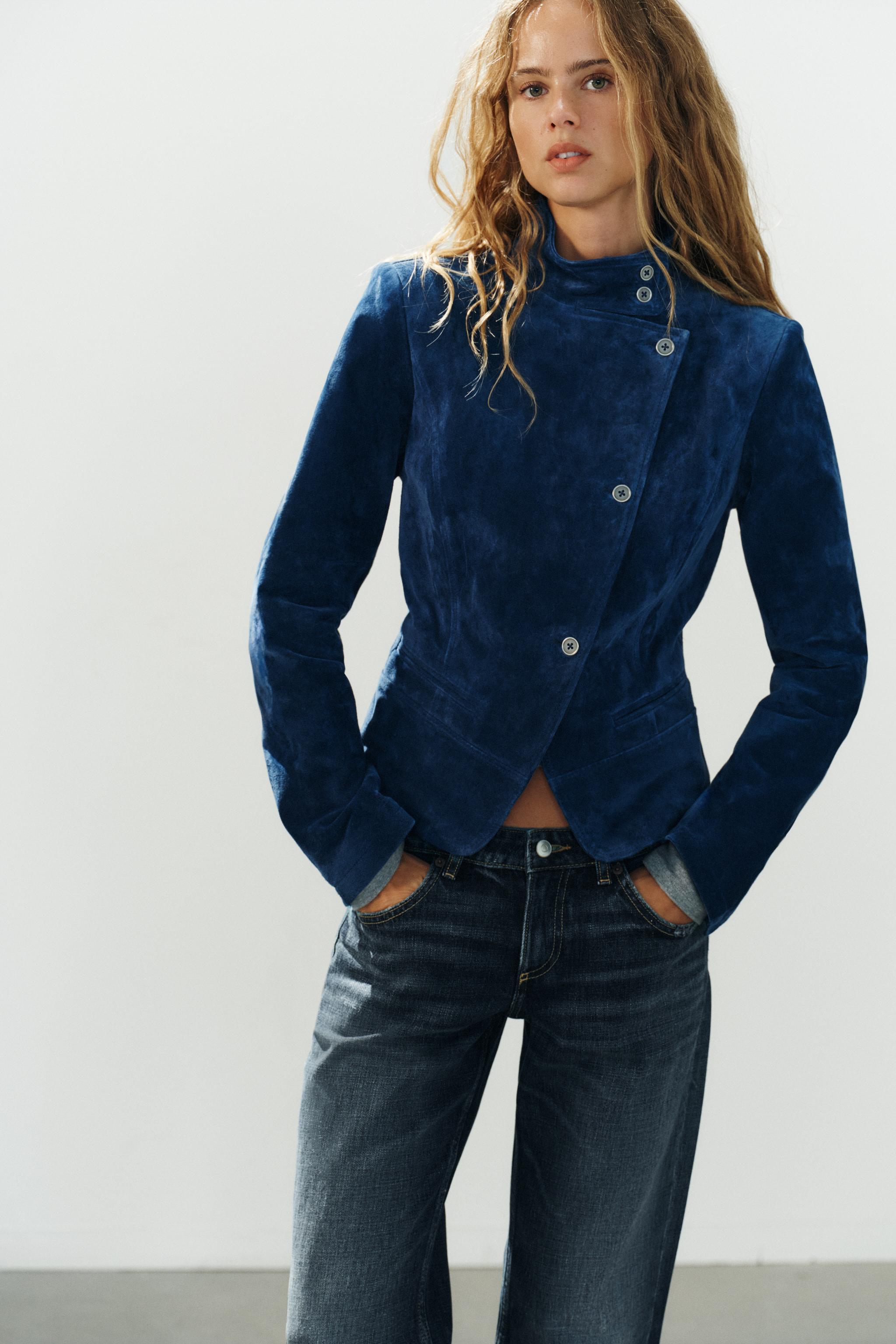 VESTE CROISÉE 100% CUIR DAIM