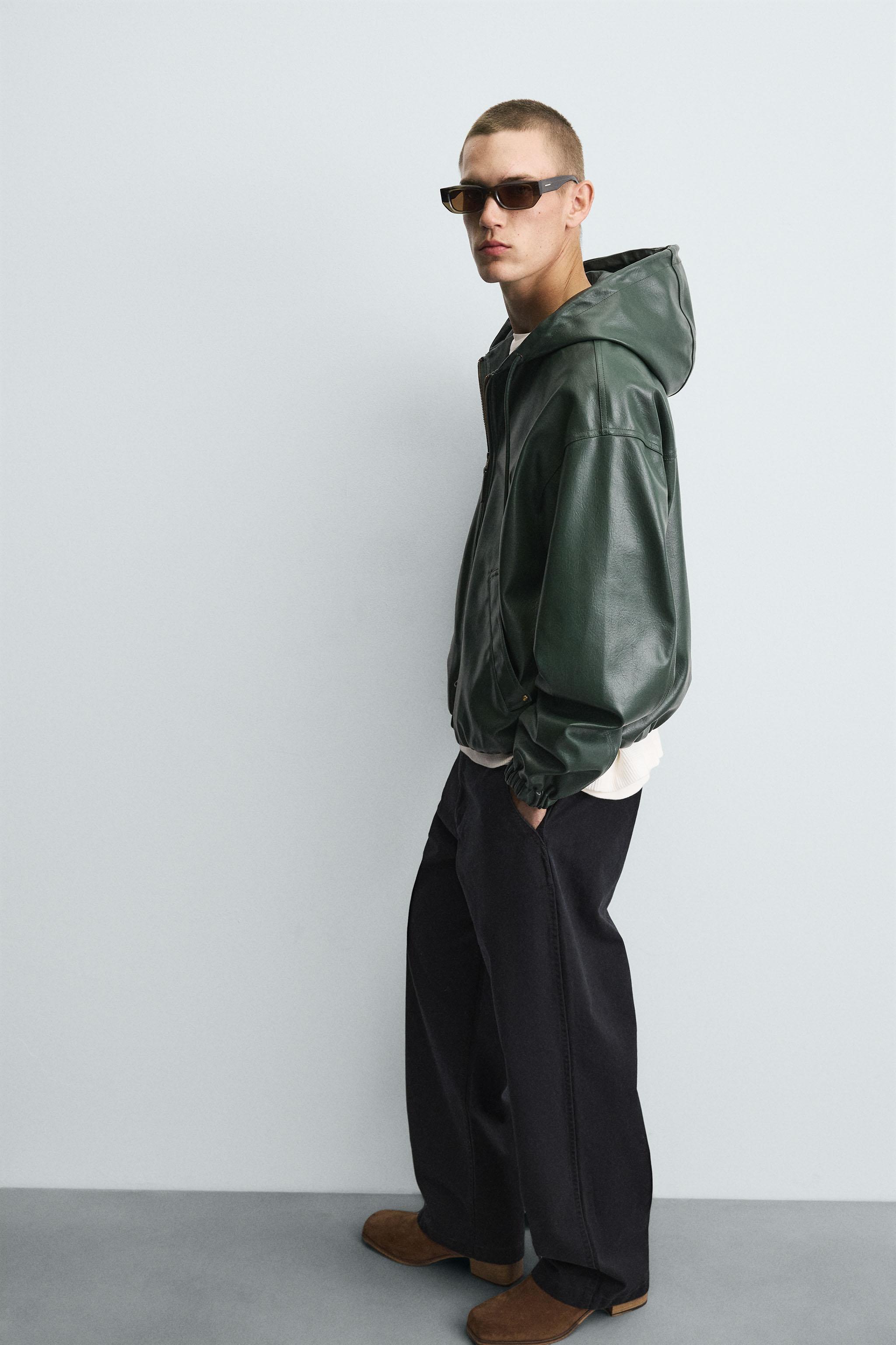 ジャケット・アウター ZARA LEATHER EFFECT HOODED JACKET SIZE S HOODED LEATHER EFFECT JACKET - Black | ZARA Cambodia