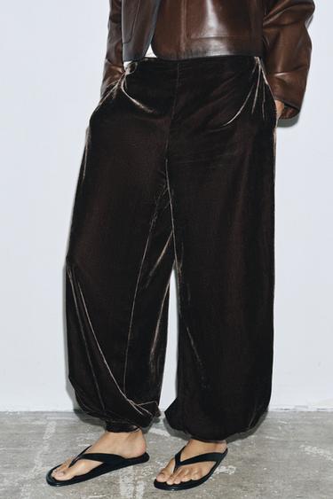 Zara ZW COLLECTION VELVET BLOOMERS - Brown
