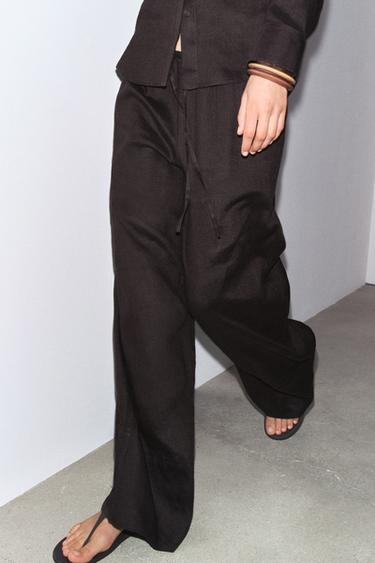 ZW COLLECTION 100% LINEN PALAZZO TROUSERS - Brown by Zara