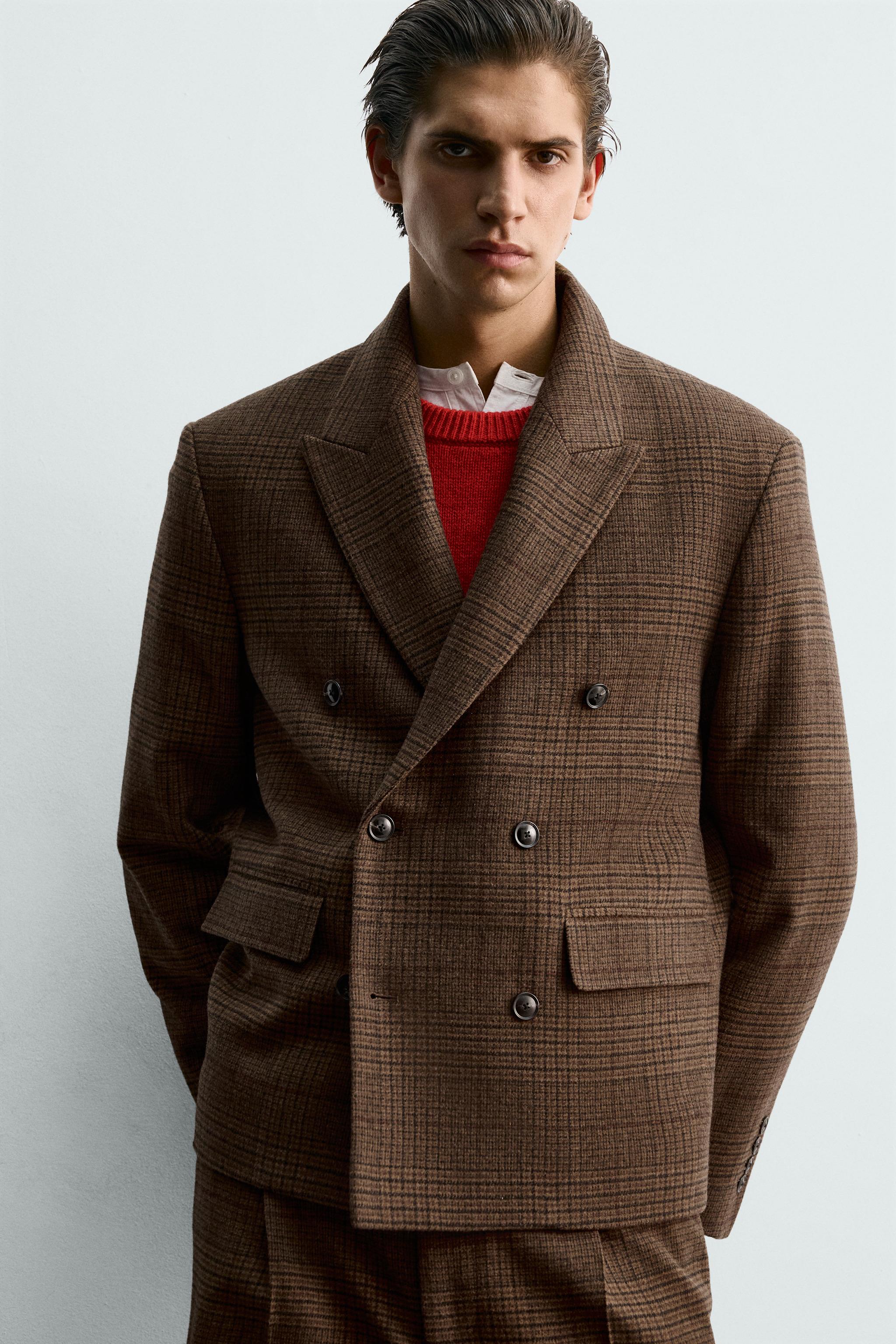 ボクシーフィットチェック柄ブレザー - ブラウン | ZARA Japan / 日本