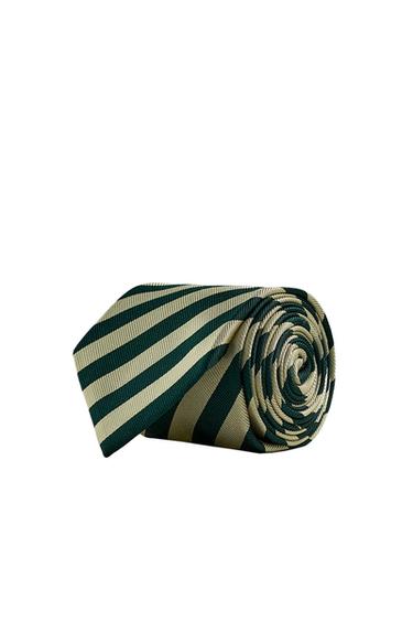 Zara 100% SILK STRIPED LIMITED EDITION TIE - Green