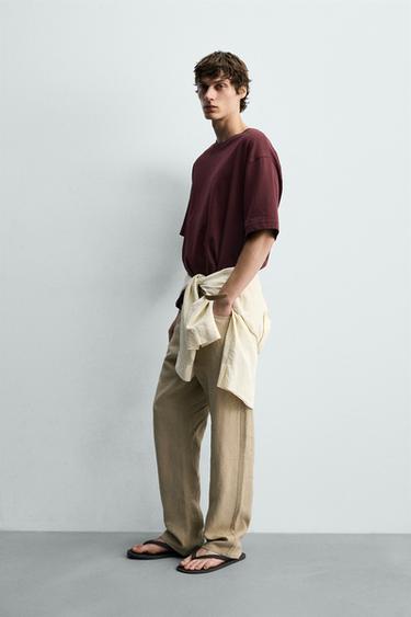 RELAXED FIT EMBROIDERED T-SHIRT - bordeaux/ecru by Zara - Image 3