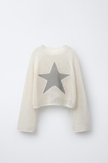 Zara STAR MESH JUMPER - Ecru