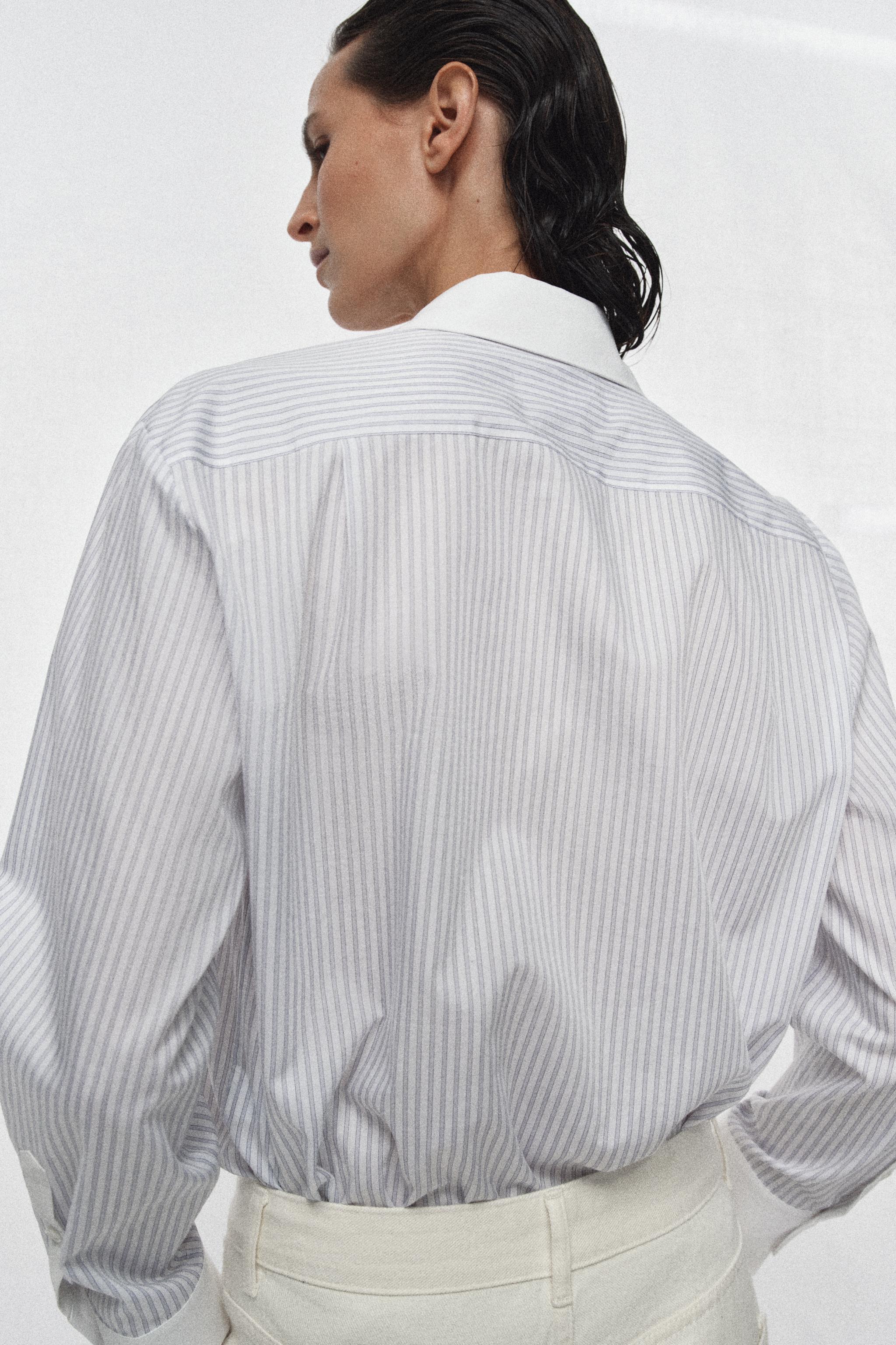 STRIPED SHIRT WITH CONTRAST COLLAR ZW COLLECTION