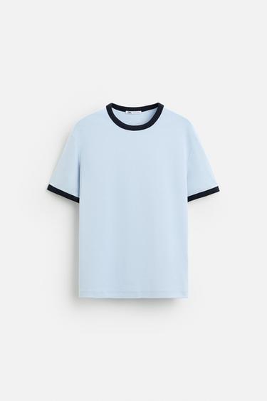 BASIC CONTRAST RIB T-SHIRT - Sky blue by Zara