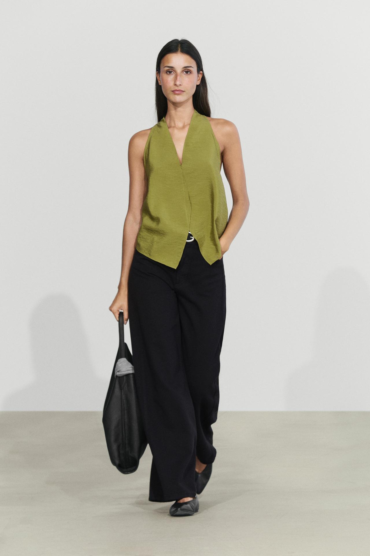Flowing surplice halter top — Pistachio green