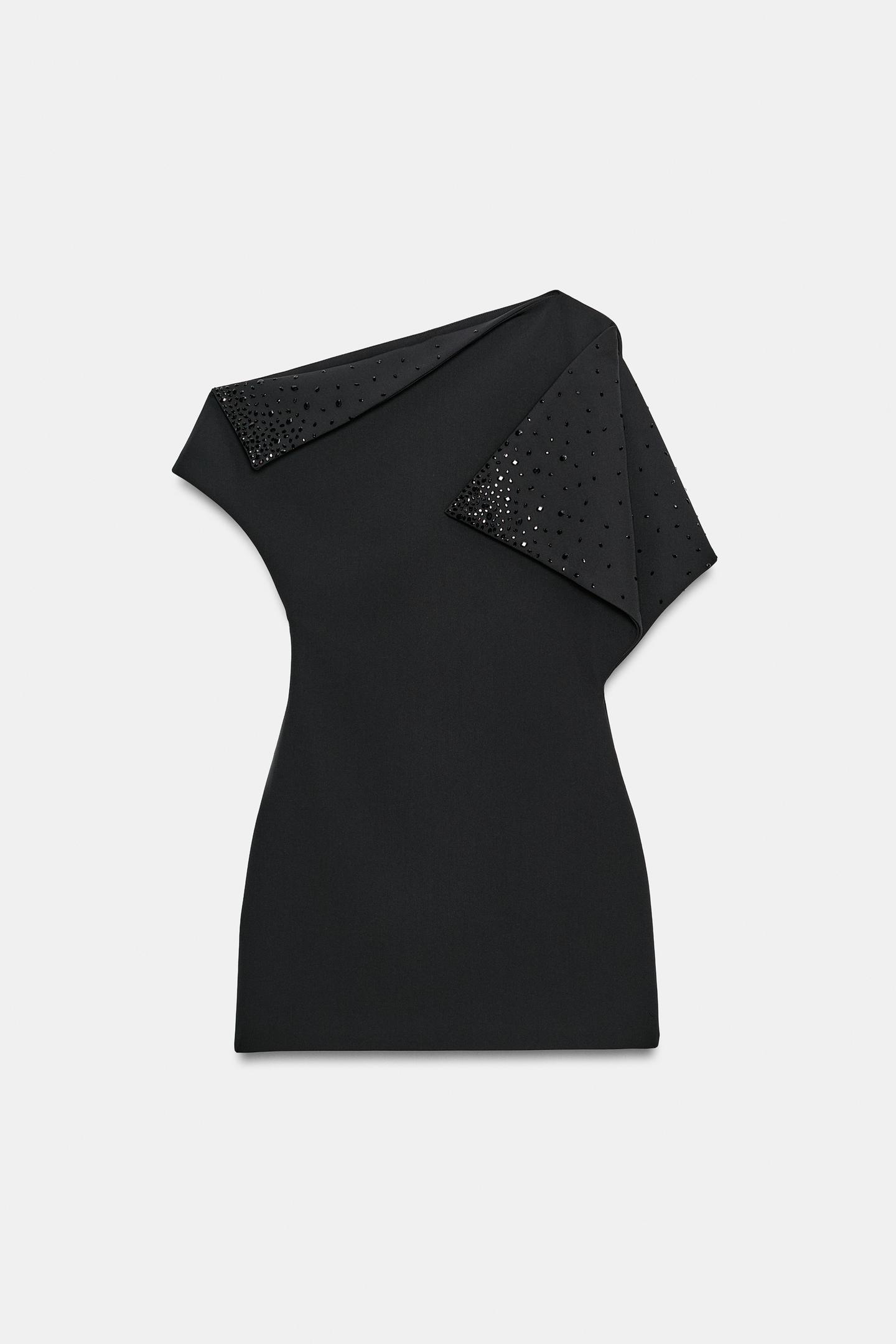 Женское платье Zara Asymmetric Glitter Mini, цвет: Чёрный — фото 7