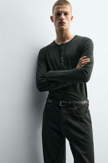 T-SHIRT RELAXED FIT À COL TUNISIEN - Gris foncé de Zara - Image 5